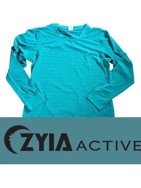 Zyia Active Chill ‎ Long Sleeve Athletic Perforated Shirt Teal Green XXL